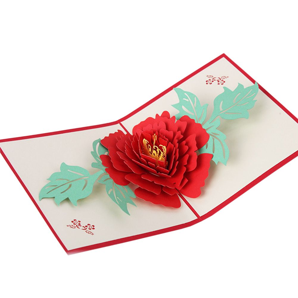 Beautiful 3D Pop Up Flower Peony Birthday Greeting-Red