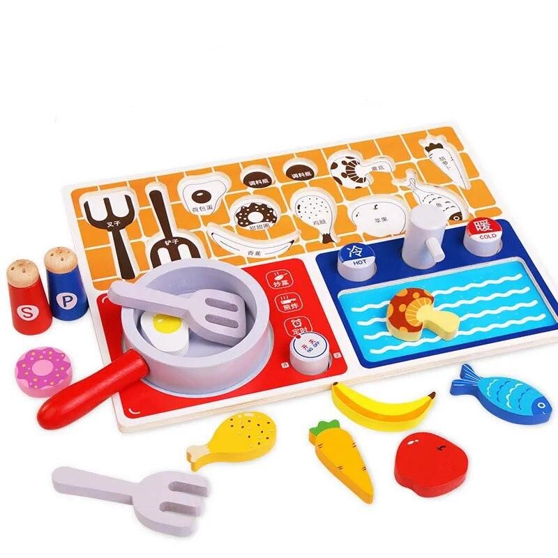 Kids Pretend Chef Game Toy Wooden Cosplay Simulation Flat Kitchen Accessories Tools Children Puzzle Early Education Toys TY0417
