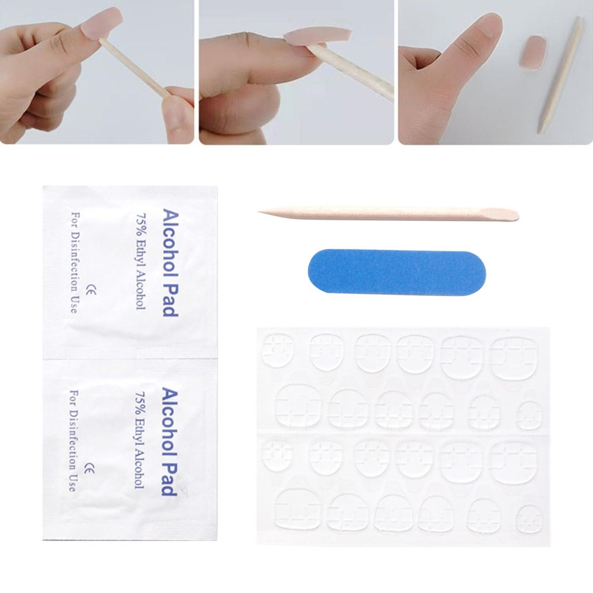 Double-Sided Press On  Nails Stickers Kit Alcohol Pad For