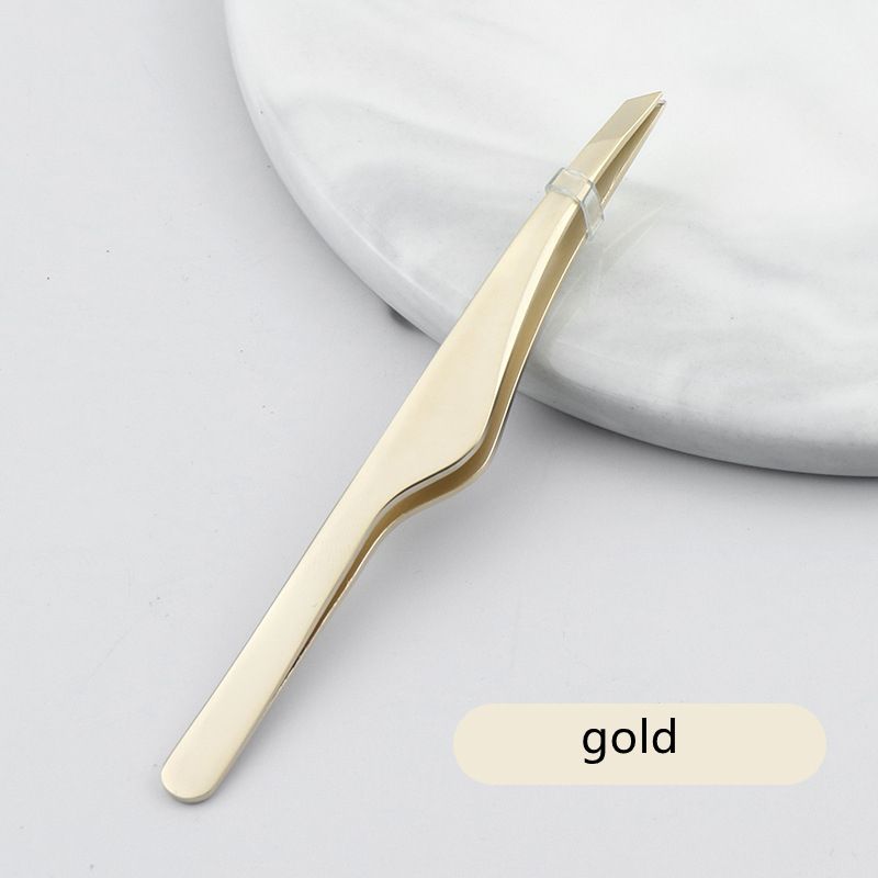 Eyebrow Tweezers Color Hair Beauty Fine Hair Puller 430 Stainless Steel Slanted Eyebrow Clip Anti-slip Anti-rust Tweezers-gold