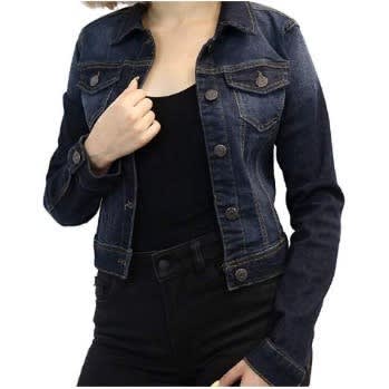 Basic Button Down Denim Jean Jacket- Dark Wash