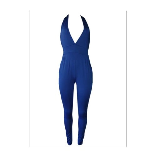 Plunging V-Neck Halter Jumpsuit - Royal Blue