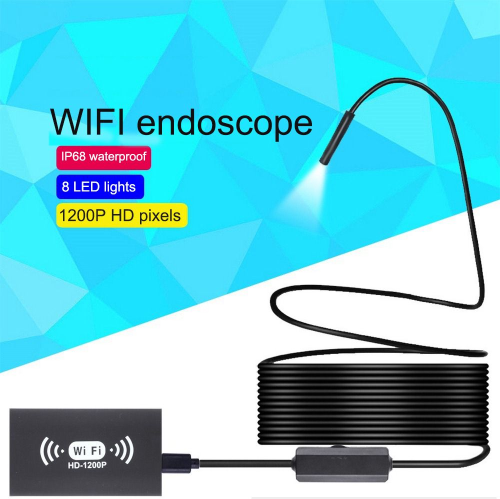 Endoscope Camera Wifi 8 LED Light 8.0mm 5m IP67 Flexible Hard Cable Snake Borescope  Camera Android Smartphone PC 7-as Show