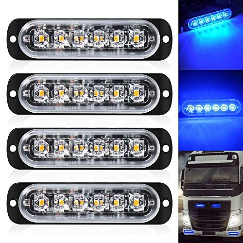 Qoope Pack Of 4 LED Strobe Emergency Lights 12V 24V Blue Sur