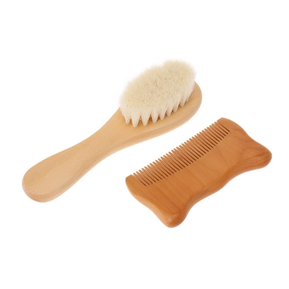 2pcs/Set Baby Hair Brush Comb Natural Wool Wooden Hairbrush Newborn Infant Comb Head Massager Baby Grooming Kit