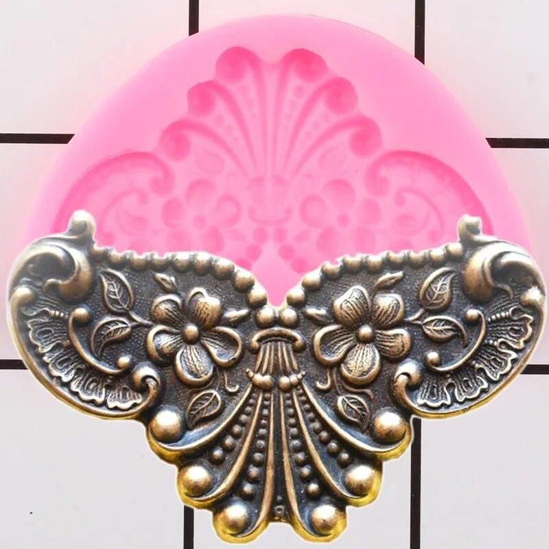 Mirror Image Medallion Baroque Relief Border Silicone Mold 3D Frame Fondant Cake Decorating Tools Candy Chocolate Gumpaste Mould