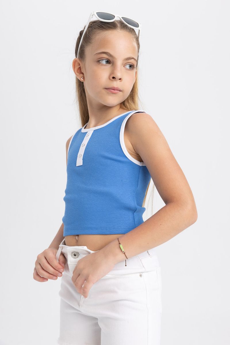 Girl Casual Cropped Fit Sleeveless Knitted Athlete - Blue