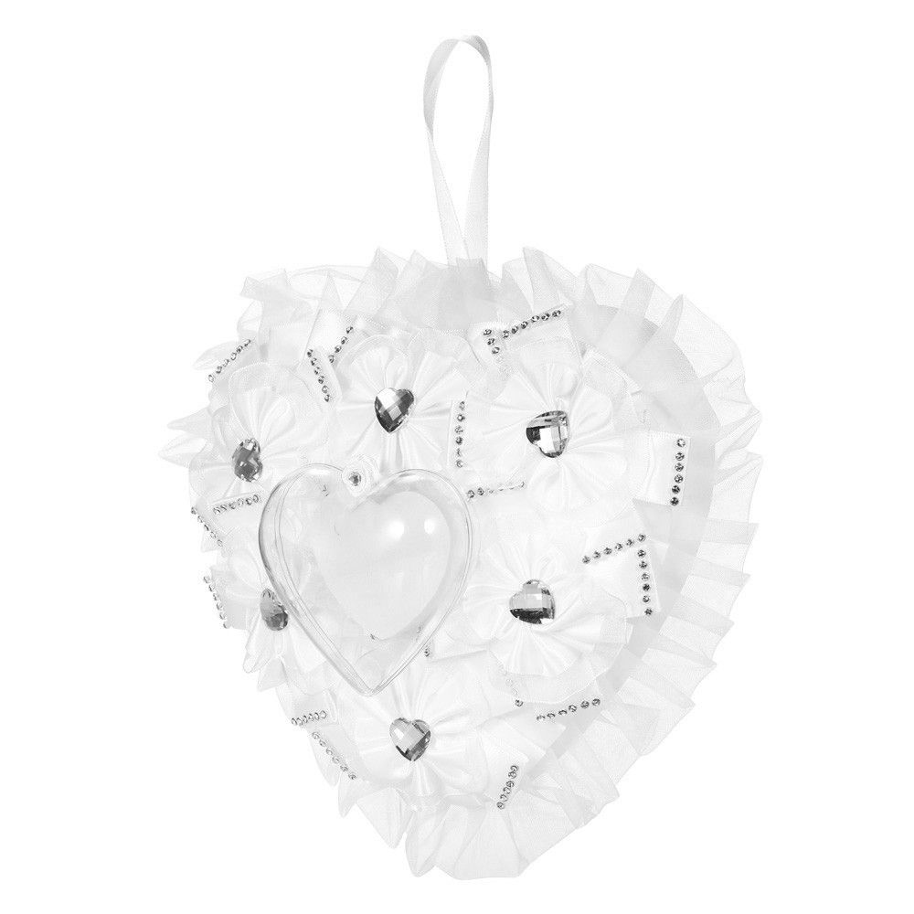 7 * 7 Inches White Satin Heart Wedding Ring Bearer Pillow