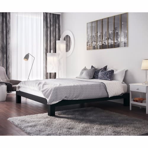 Black Metal Slatted Platform Bed - King