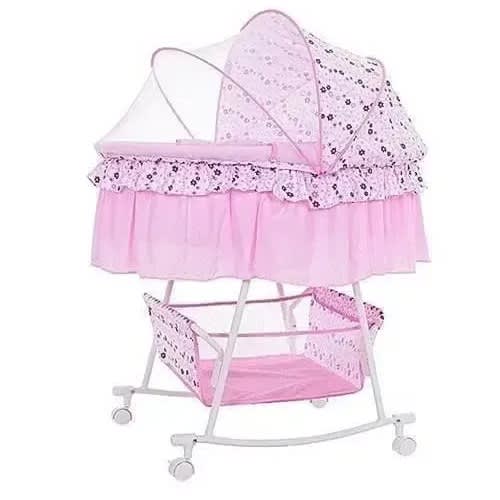 Baby Toddler Cradle Bassinet Crib Bed With Mosquito Net - Pink