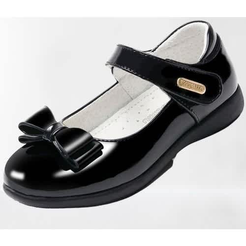 Leather Girls School Shoe - Black