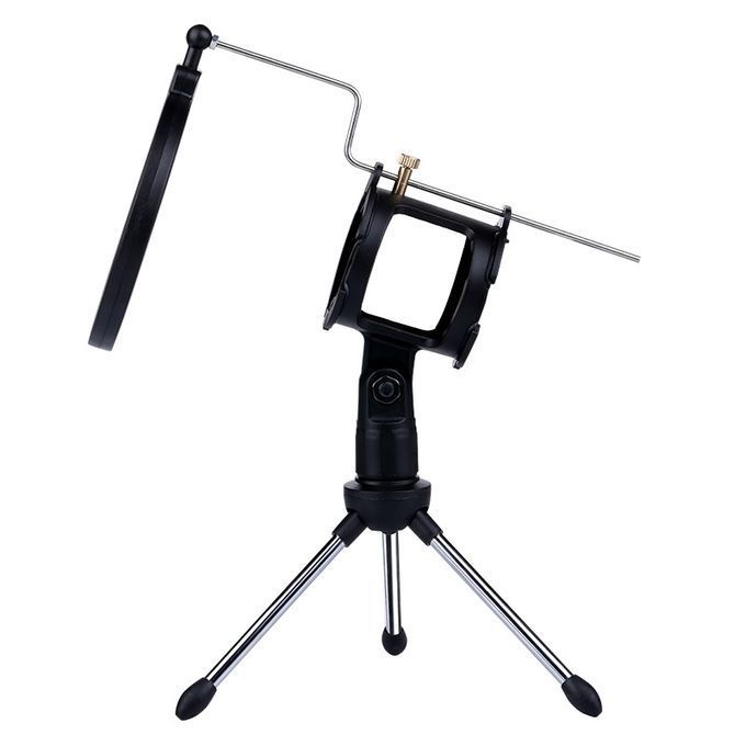 Live Broadcast Bracket Tripod Holder With Anti-spray Net & Microphone Clip & Shockproof Clip