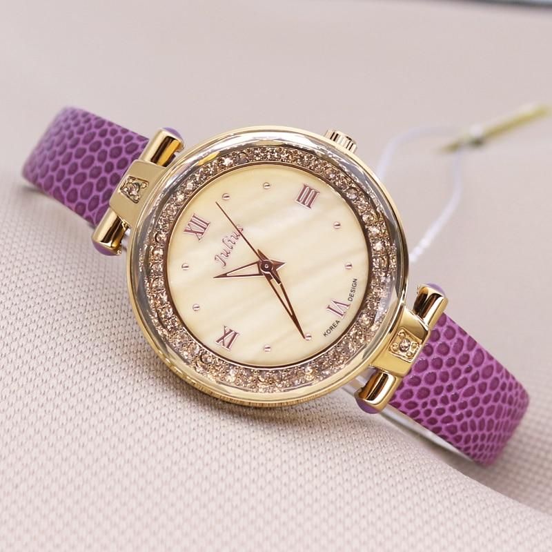 Julius Women's Watch Japan Quartz Hours Clock Fashion Dress Bracelet Leather Rhinestone Shell Girl Birthday Gift No Box