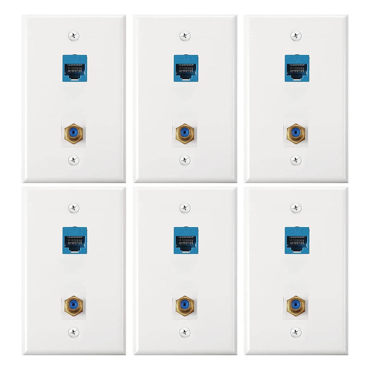 6 Pieces Ethernet Coax Wall Plates Cat6 Coax Wall Plate Ethernet Wall Outlet with Ethernet Port for Satellite and TV