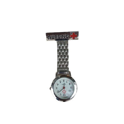 Silver Stainless Steel Quartz Cross Nurse Pocket Watch