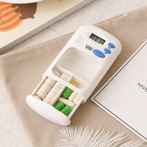 Portable Mini Smart Timing Reminder Pill Box Plastic Pill Storage Box, Size: 9x5x2.5cm(White)