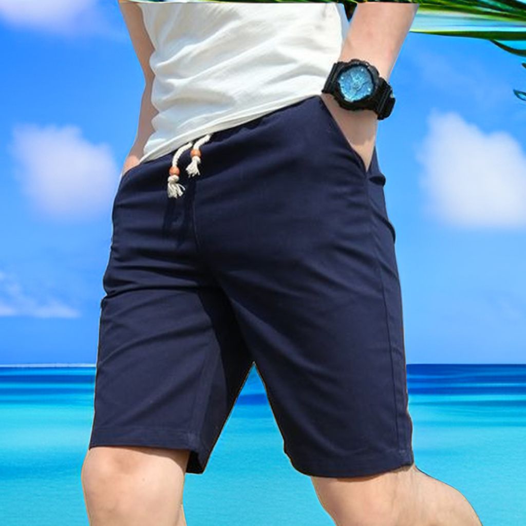 Men's Elastic Cargo Pants Shorts Nicker Joggers Beach Wear- Navyblue