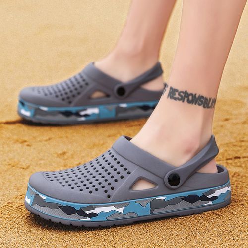 Men's Beach Shoes Outdoor EVA Hole Sandals-grey