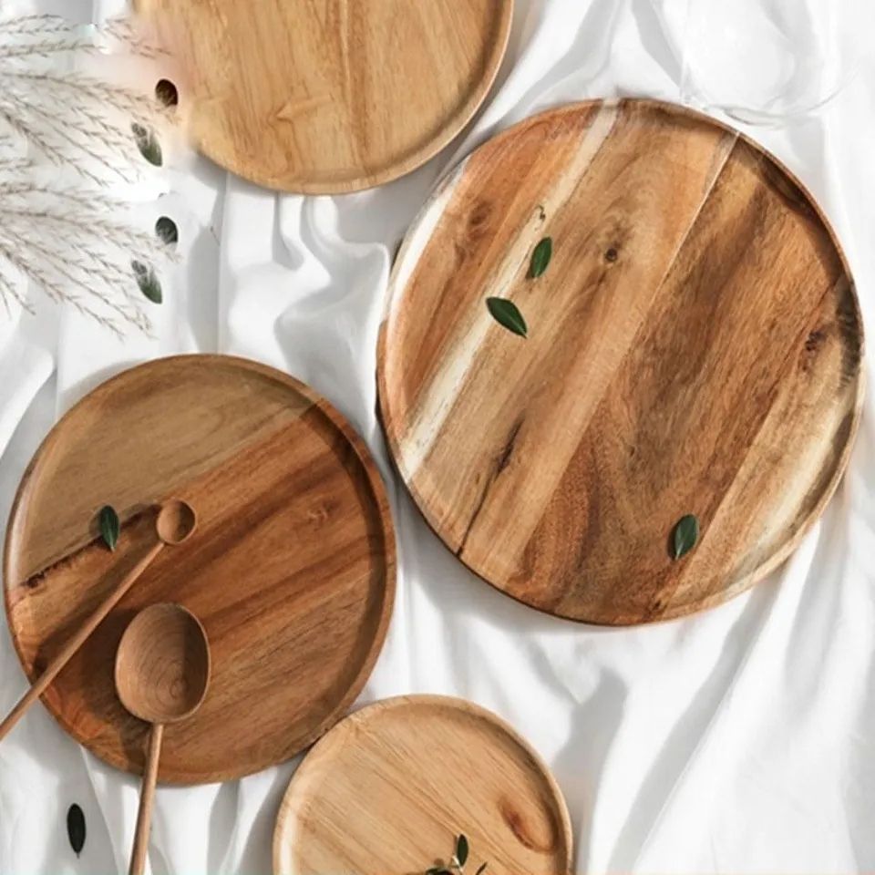 2 Pcs Wood Dessert Plate