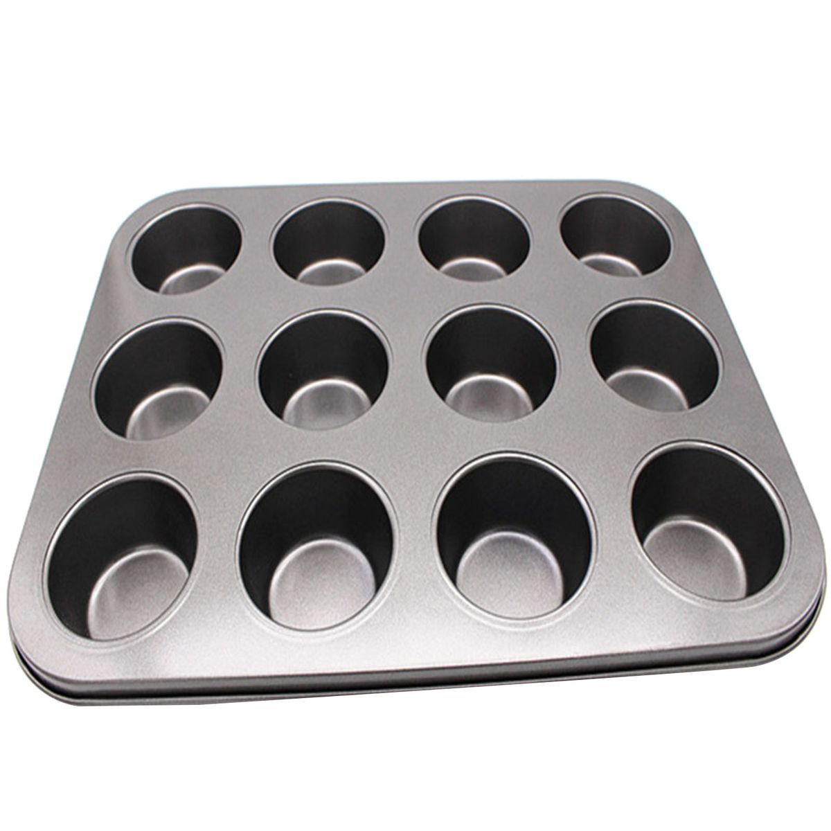 12 Holes Square Carbon Steel Non-stick Cupcake Mold-Black