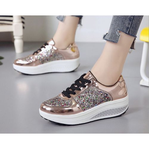 Women's Sequins Increased Sneakers Gold