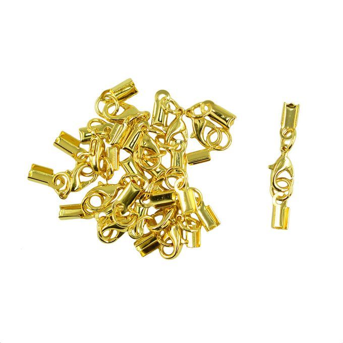 12x Lobster Clasp Fold Over Cord End  Caps Bail Tip Gold