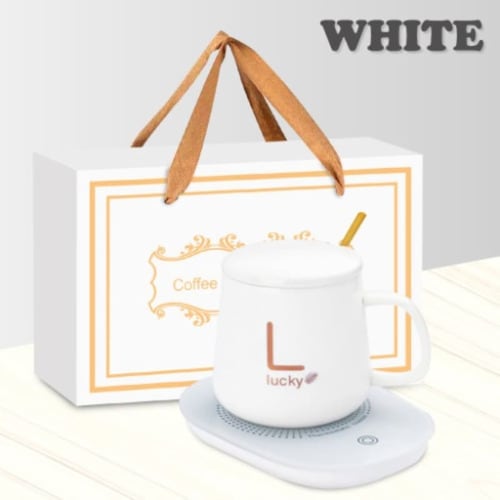 Ceramic Coffee Cup With Automatic Heating Pad- White