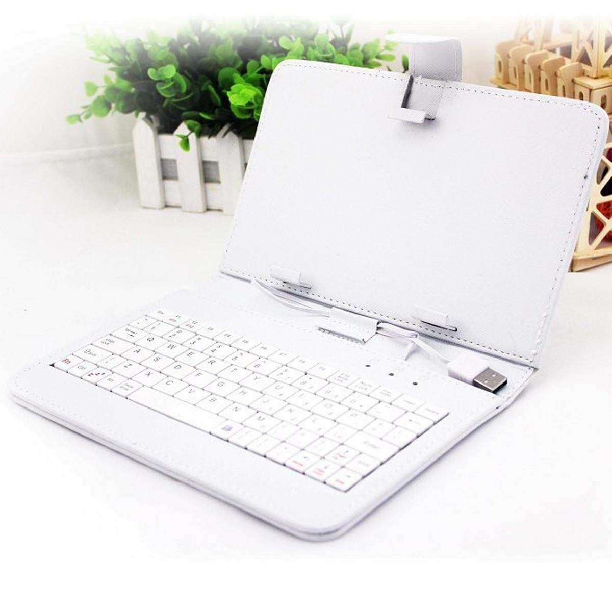 USB Keyboard Leather Tablet Cover Protective Case Holder For 10" Tablet White