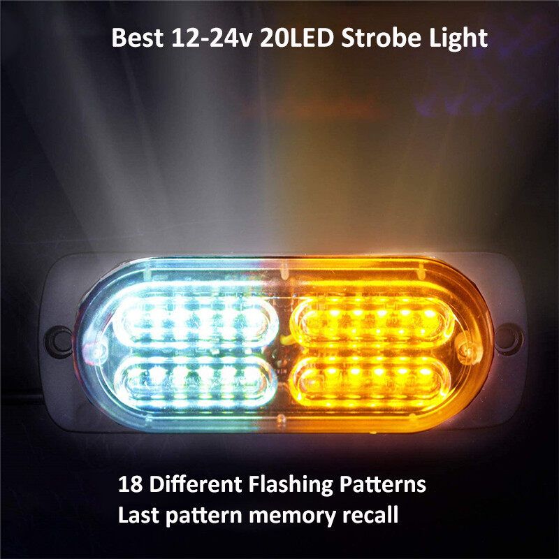 20LEDs Emergency Hazard Warning Strobe Light Amber Surface Mount For Car Truck White+Yellow White