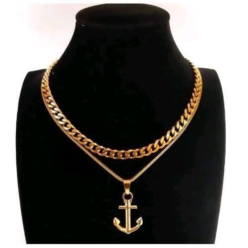 Two Chain With Anchor Pendant - Gold