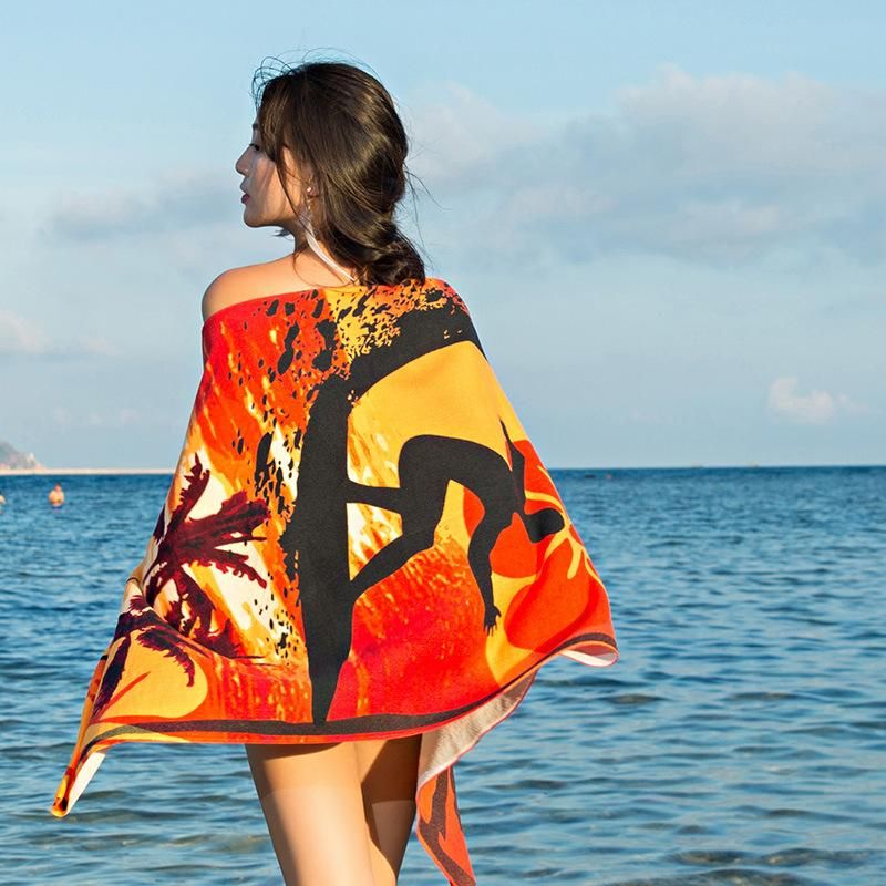 Absorbent Bath Towel Lint-Free Export Microfiber Beach Towel Reactive Printing Absorbent Quick-Drying Towel Swimming Towel