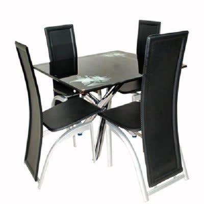 Glassware Dining Table With 4 Dining Chair - Black