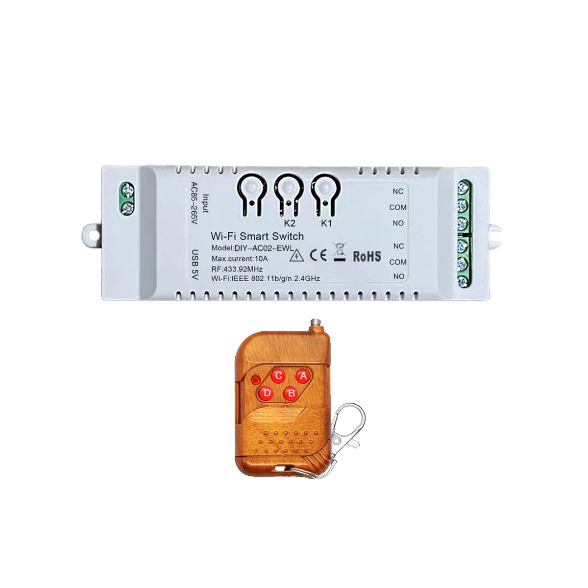 2CH WiFi Smart Switch DIY Timer+Remote 85-265V