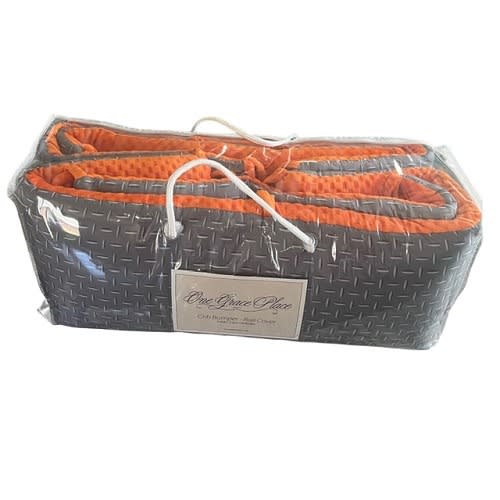 One Grace Place Teyo's Tire Padded Crib Bumper Set - Orange - Grey