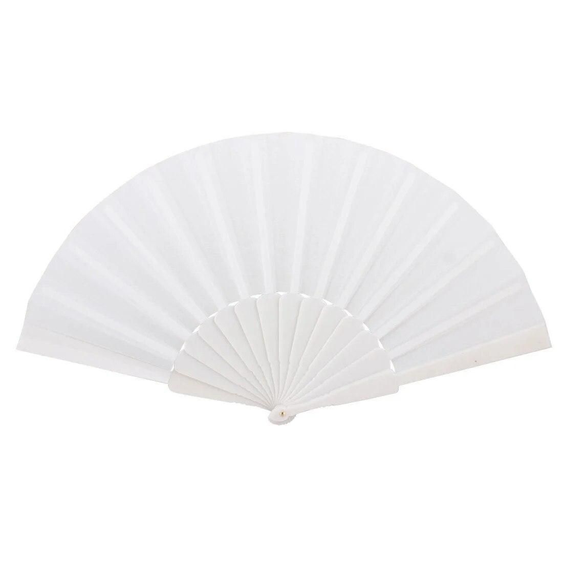 Plastic Fabric Hand Foldable Fan for Ladies Men White