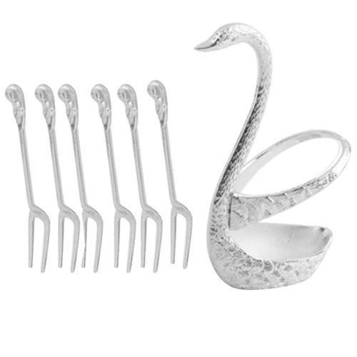 Swan Base Holder Fruit Forks Set, Stainless Steel