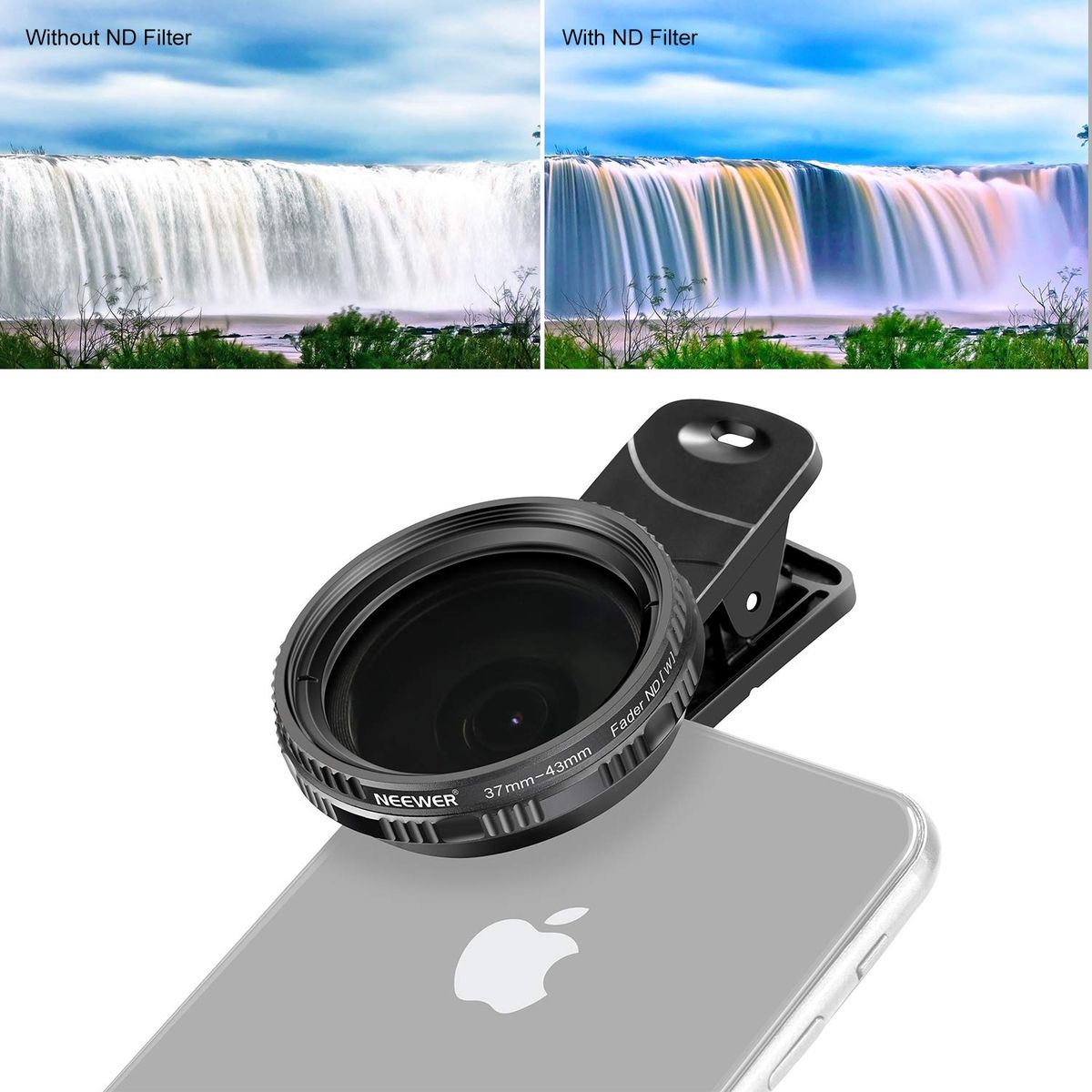 37mm Clip-on ND 2-400 Cellphone Camera Lens Filter : Adjustable Neutral Density Filter With Phone Clip For IPhone X 8 Plus 7 Plus 7 6 6S Plus Samsung HTC Motorola IPad And Other Smartphones