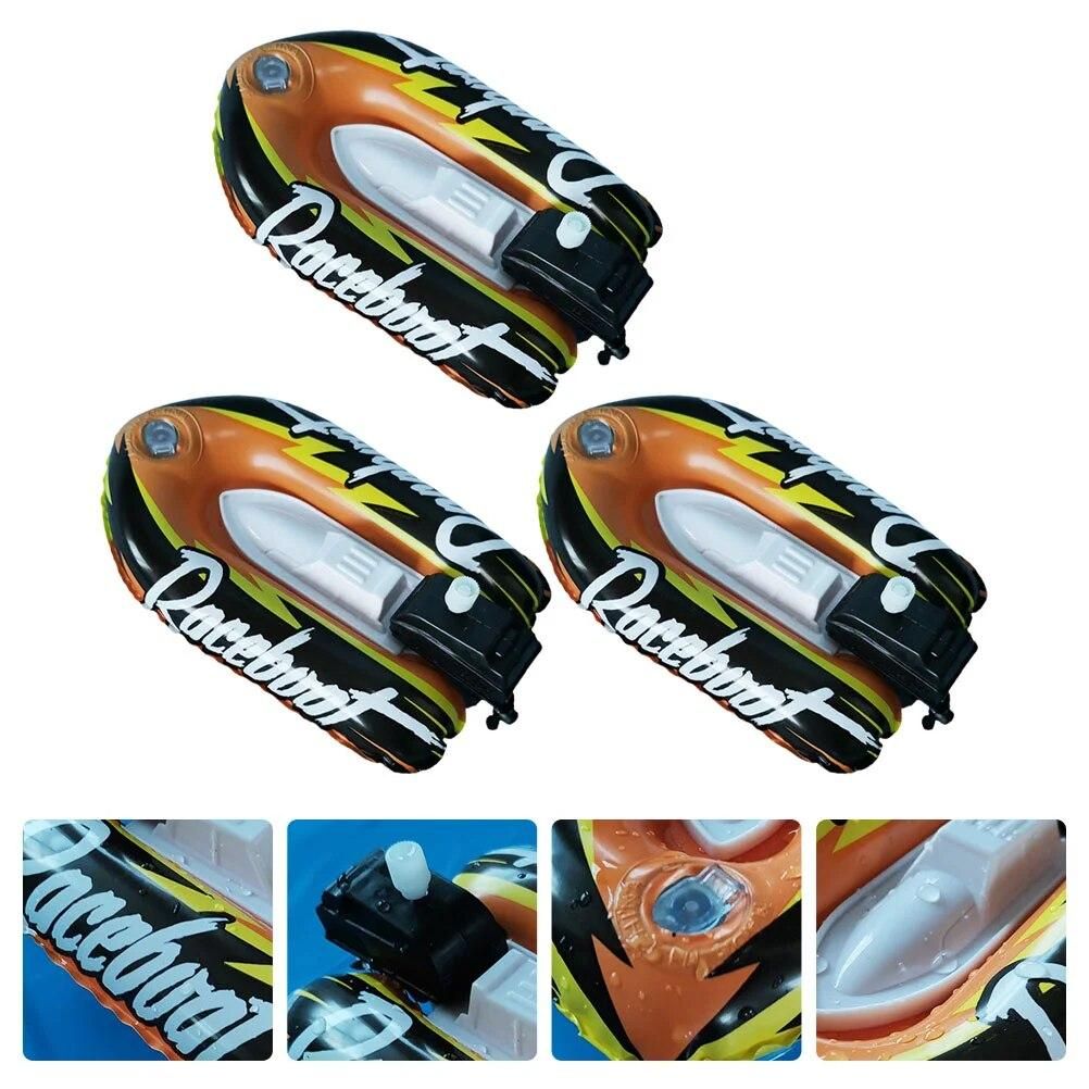 3 Pcs Kids Bath Toy Baby Bathtub Inflatable Boat Toys Clockwork Speedboat Infant Wind