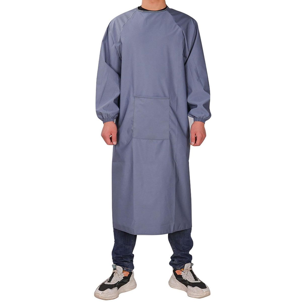 Waterproof Canvas Apron with Pockets Long Sleeves Ideal for Chefs Light Grey