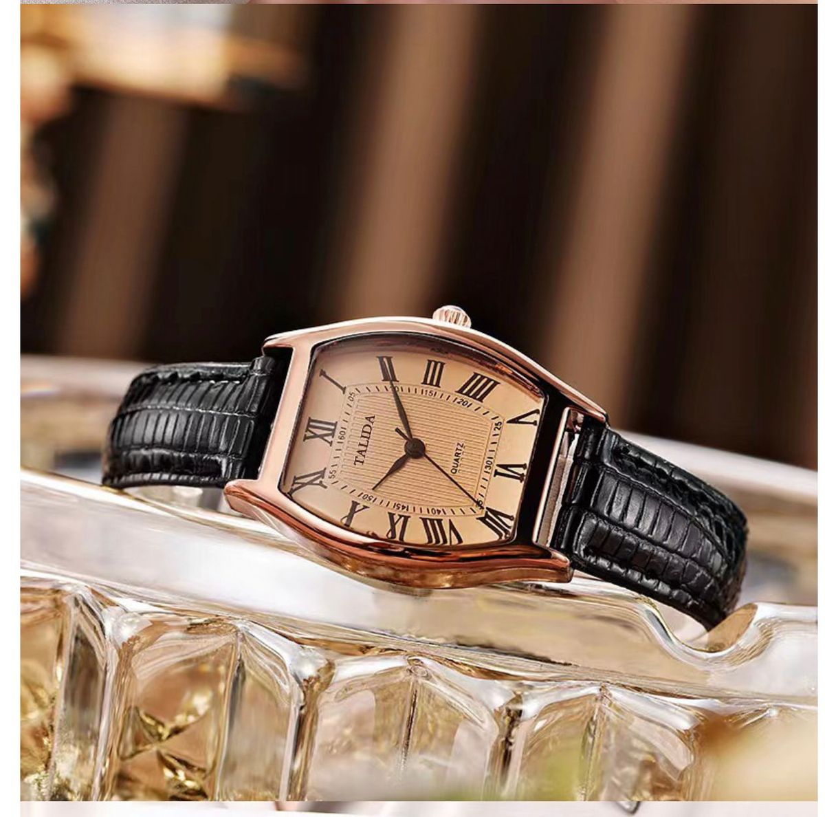 Quality Leather Ladies Wristwatch - Black Leather Strap Wristwatch