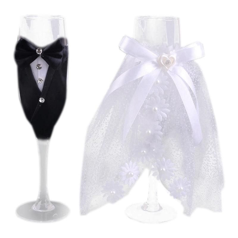 Bridal and Groom Dress Toasting Goblet Wedding Home Hotel