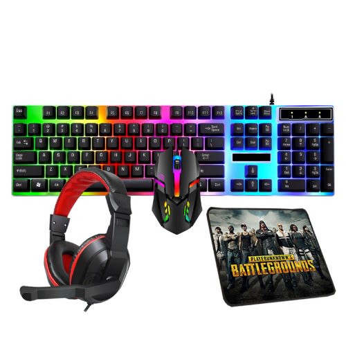 4-in-1 Gaming Keyboard Mouse Combo - Wired - Black
