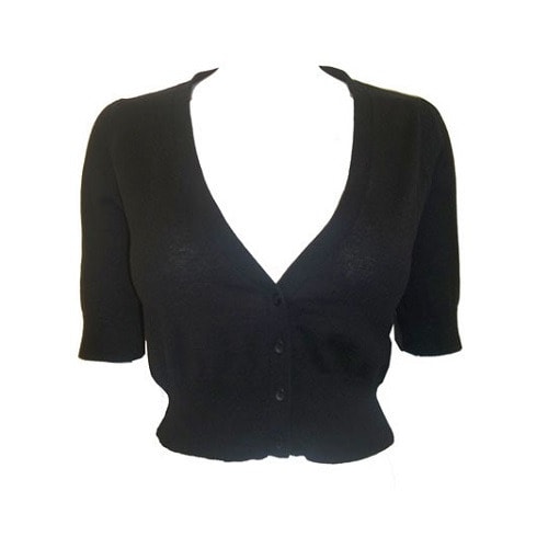 Black Pure Cotton V-Neck Cropped Cardigan