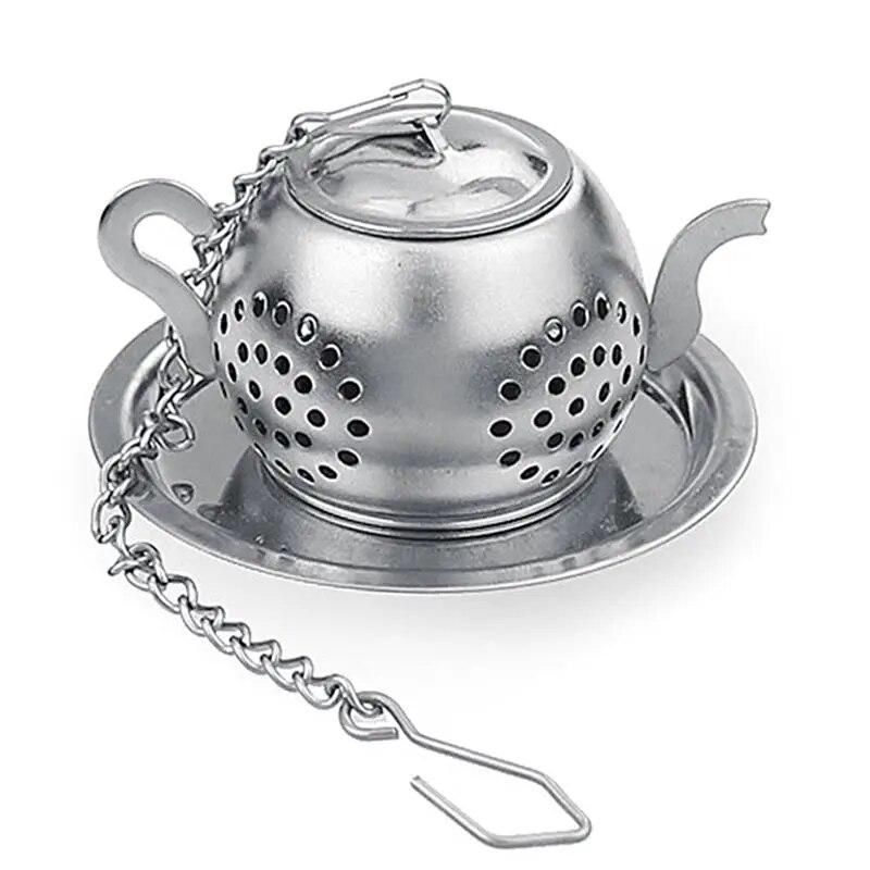 Tea Infuser Stainless Steel Teapot Tray Spice Tea Strainer Herbal Mesh Filter With Saucer Teaware Accessories Kitchen Tools