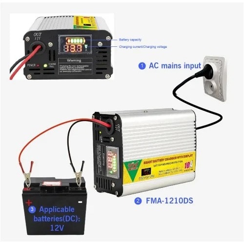 Digital Display 12v Car & Inverter Battery Charger 10a