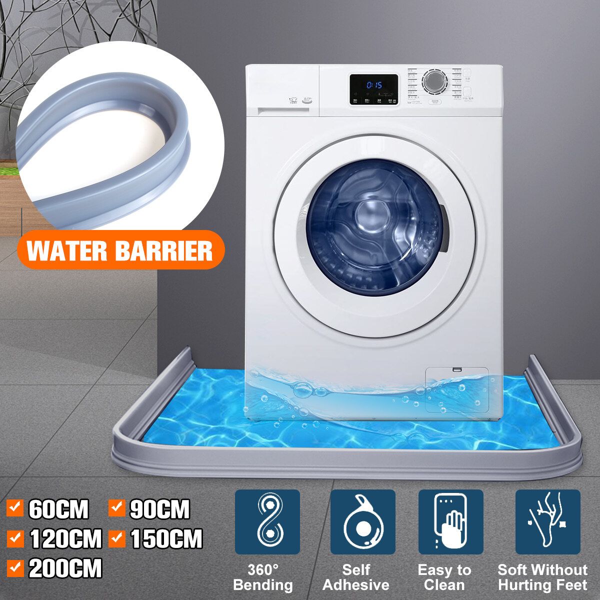 50mm High Free Bending Water Barrier Water Stopper Silicone 60cm/90cm/120cm/150cm/200cm Gray 120CM