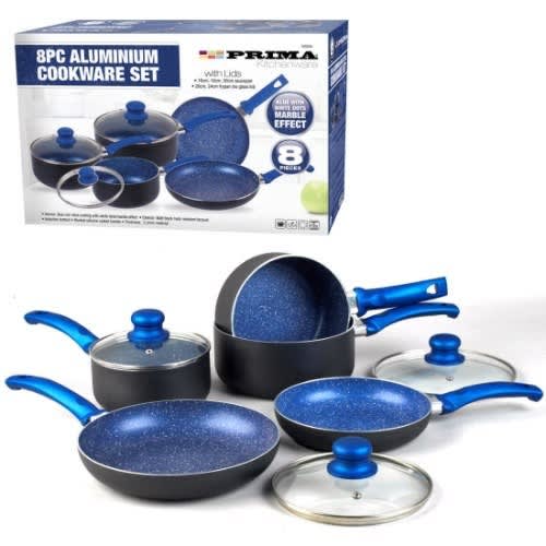 8pc Non Stick Induction Stone Pan Set -Saucepan -Frying Pan & Pot Cookware