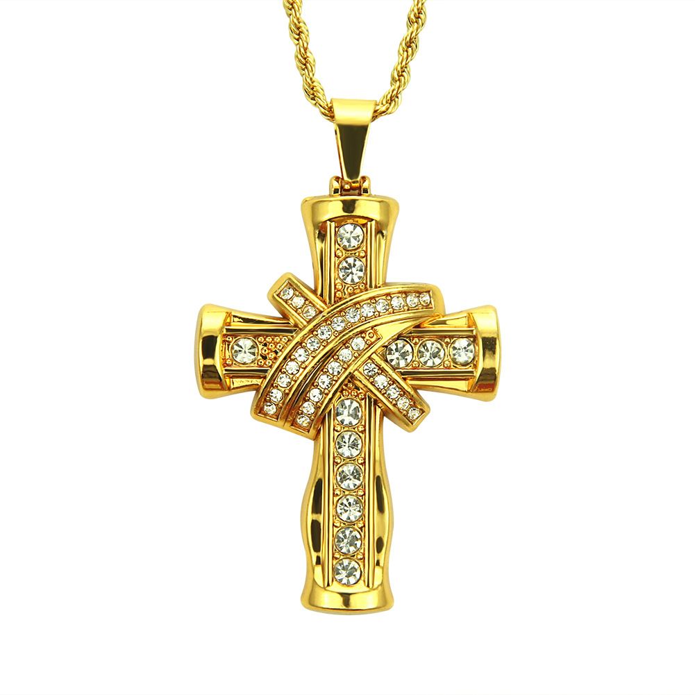 Men's Hip Hop Style Diamond Cross Pendant Necklace