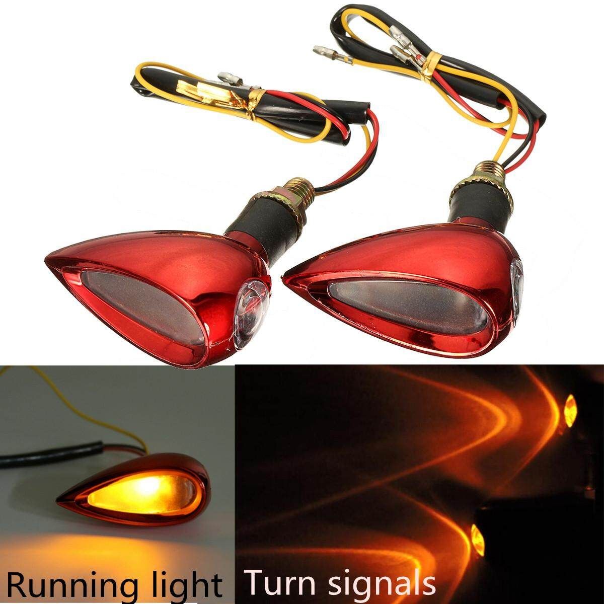 1 Pair Universal Motorcycle LED Turn Signal Running Amber Light Indicator Bullet #Red Red Shell