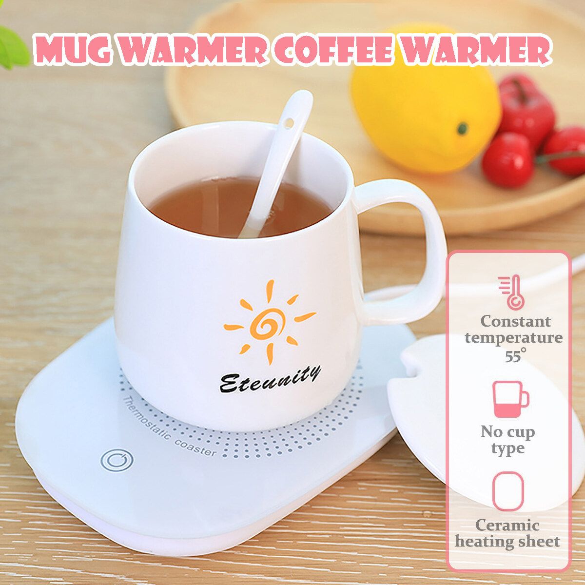 220v Electric Cup Warmer Heater Coffee Beverage Mug Mat Tea Milk Drink Warm Waterproof Heater Mugs Household Office (MUG NOT INCLUDED) 110V Plug